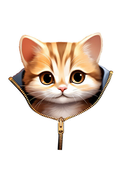 StoryGift Romania Sticker Eticheta 50CM cu un pisoi, ilustratie, fermoar, sur...