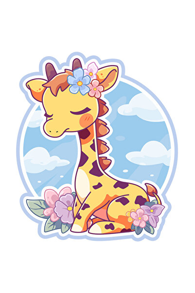 StoryGift Romania Sticker Autocolant 70CM Cu Girafa, Flori, Frunze, Nori, cu ...
