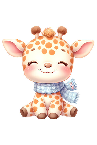 StoryGift Romania Sticker Eticheta 40CM cu o girafa vesela, ilustratie, fular, imbujorata, micuta, sta cuminte,