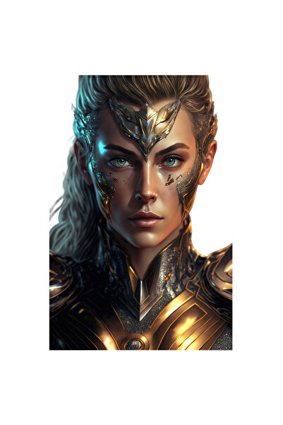 StoryGift Romania Sticker Adeziv 90CM Cu Portret Femeie Razboinica Cu Par Blond, Armura DE Fier Aur, Super Women