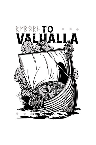 StoryGift Romania Sticker Cu Mesaj In Engleza To Valhalla, Corabie, Vikingi, Foc, Cu Margini Albe, Pvc Viny