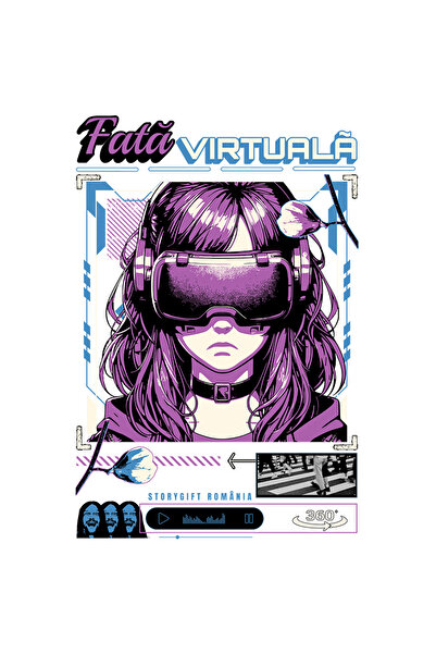 StoryGift Romania Sticker Autocolant 70CM Adeziv Fata virtuala stil anime ochelari VR jocuri video cu Margini Al