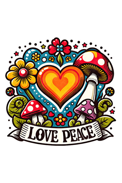 StoryGift Romania Sticker Eticheta 40CM cu mesajul "Love peace", stilul hippi...