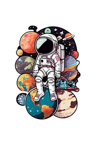 StoryGift Romania Sticker Adeziv 90CM Cu Astronaut Stand Pe Planete, Desene A...