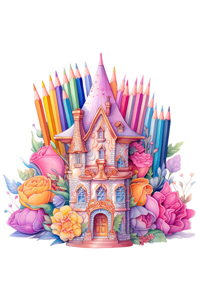 StoryGift Romania Sticker Autocolant 70CM cu un turn, ilustratie, flori in ju...