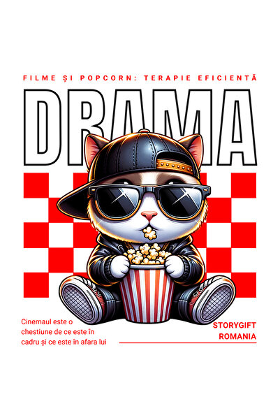 StoryGift Romania Sticker Adeziv 90CM Adeziv Cinema drama film si popcorn terapie pisica cu Margini Albe, PVC Vi