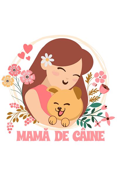 StoryGift Romania Sticker Eticheta 40CM Adeziv Fata imbratisand un cane, mama de caine cu Margini Albe, PVC Viny