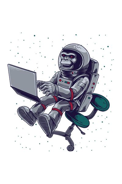 StoryGift Romania Sticker Autocolant 70CM Cu Maimuta, Spatium Laptop, Astronaut, cu Margini Albe, PVC Vinyl 70 cm