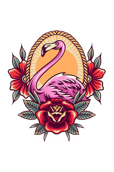 StoryGift Romania Adhesive Sticker 90CM With Flamingo, Flowers, Leaves, Rope, Bird, Exotic, with White Edges, PV