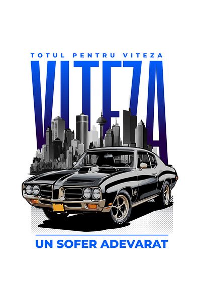 StoryGift Romania Sticker Eticheta 50CM cu Masina neagra Vintige Cladiri Inalte Oras Text Totul Pentru Viteza Un