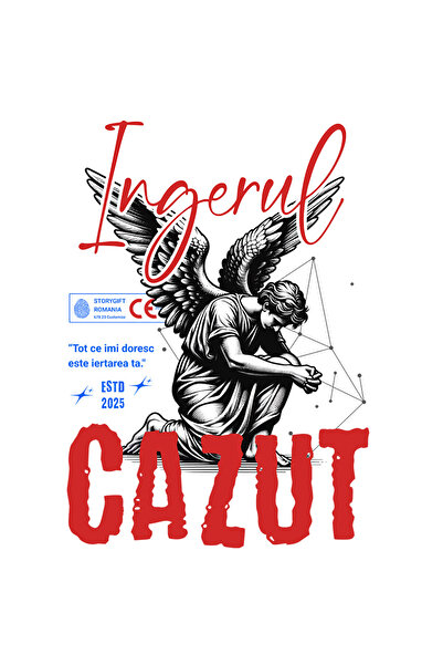 StoryGift Romania Sticker Eticheta 50CM cu Barbat Cu Aripi Text Inger Cazut A...