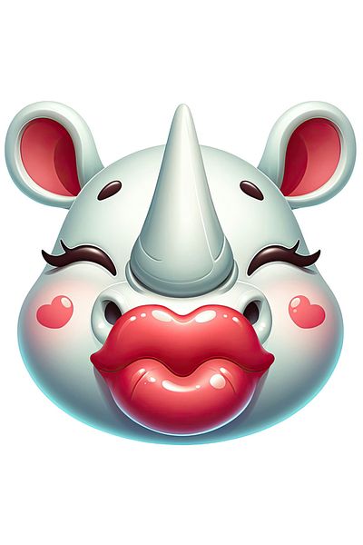 StoryGift Romania Sticker Eticheta 50CM cu o femela rinocer care da un pupic, ilustratie, afectiune, Valentine's