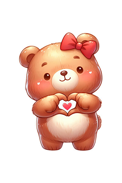 StoryGift Romania Sticker Cu Un Ursulet Vesel, De Plus, Tine Degetele In Forma De Inima, Apreciere, Valentin