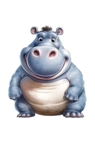 StoryGift Romania Sticker Cu Un Hipopotam Gras, Ilustratie, A Mancat Prea Mul...