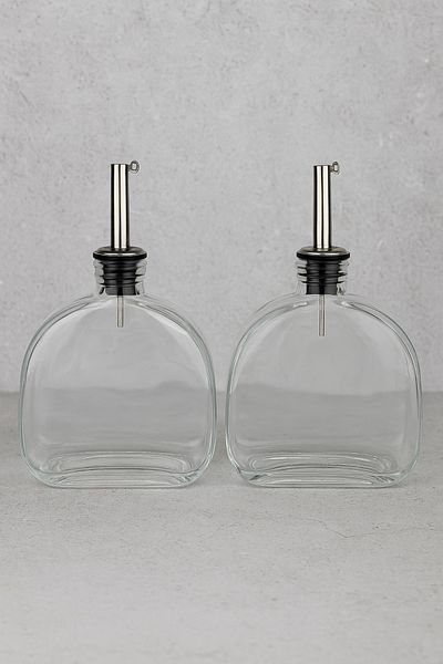 Mirilliahome 2-Piece Silver Lid Glass Oil Pot Sauce Bowl Vinegar Bowl 500 ml