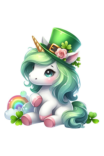 StoryGift Romania Sticker Autocolant 70CM cu un unicorn cu palarie verde, ilu...