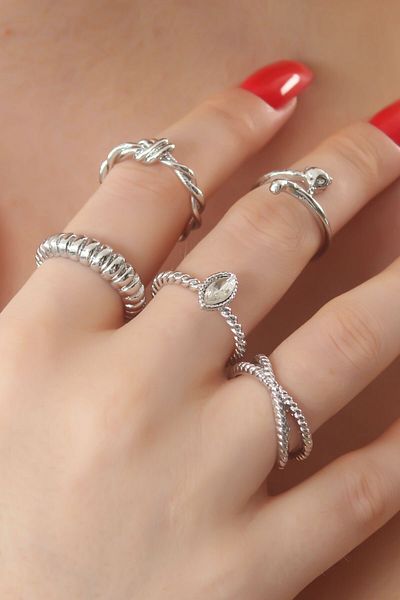 Skygo Silver Color Zircon Stone Spiral Model Cat Figure Ring Combination - Tj-Byk2738