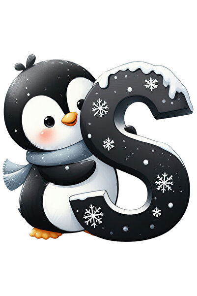 StoryGift Romania Sticker Autocolant 70CM cu un pinguin care tine litera "S",...