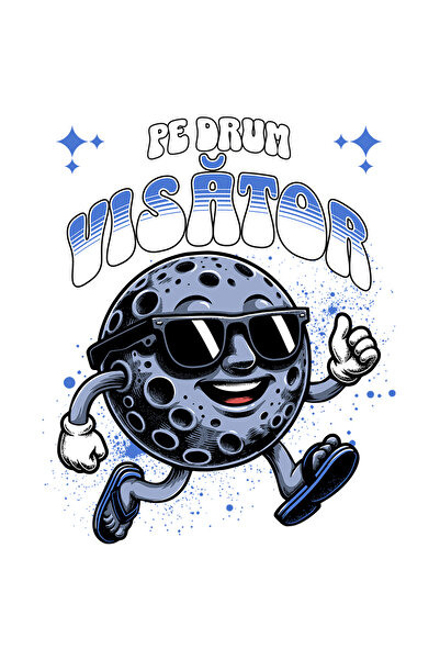 StoryGift Romania Sticker Autocolant 70CM Adeziv Luna cu ochelari si vesel Pe...