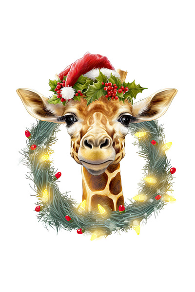 StoryGift Romania Sticker Autocolant 70CM cu o girafa cu caciula de Craciun, ...