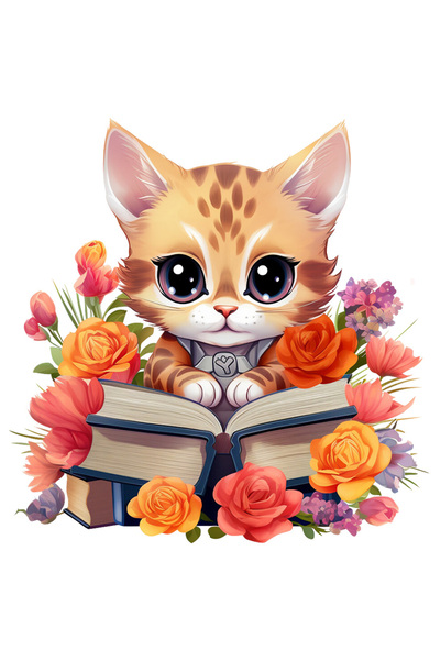 StoryGift Romania Sticker Cu O Pisicuta Care Tine O Carte Deschisa, Ilustrati...