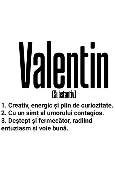 StoryGift Romania Sticker Cu Numele Valentin, Cu Mesaj Motivational, Creativ, Energic, Curios, Destept, Ferm