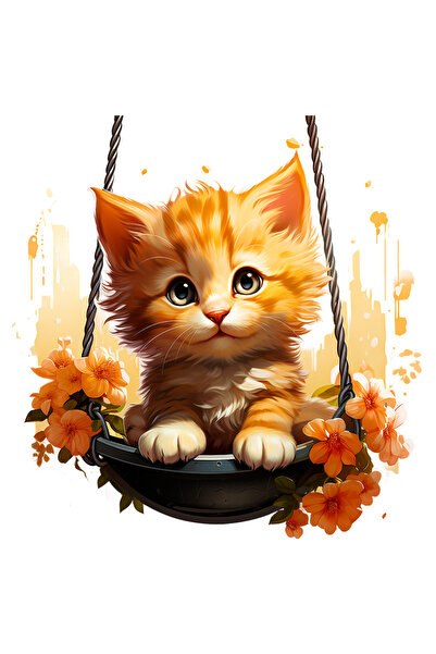 StoryGift Romania Sticker Adeziv 90CM cu un pisoi care se da in leagan, ilust...