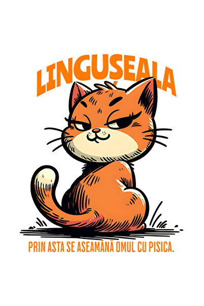 StoryGift Romania Sticker Autocolant 70CM Adeziv Pisica portocalie text LINGU...