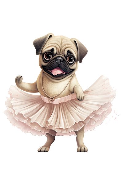 StoryGift Romania Sticker Adeziv 90CM cu Pug, danseaza, fusta, caine, animal de companie, ilustratie, balet, lan
