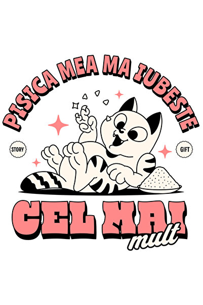 StoryGift Romania Sticker Autocolant 70CM Adeziv Pisica haioasa text m aiubes...