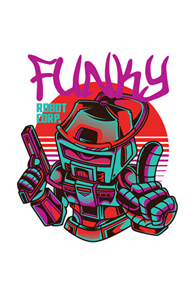 StoryGift Romania Sticker Adeziv 90CM Cu Robot Aratand Semnul Peace, Text In Engleza Funky Robot Corp, Ilustrati