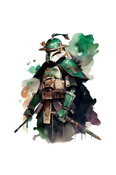 StoryGift Romania Sticker Cu Pictura Asasin Ninja, Tinuta Armura Fier Traditionala Tenta De Verde, Arme Ascu