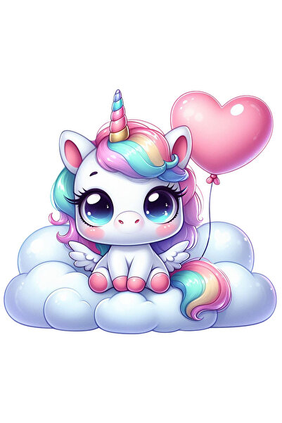 StoryGift Romania Sticker Autocolant 70CM cu un unicorn care sta pe un norisor, ilustratie, balon in forma de in