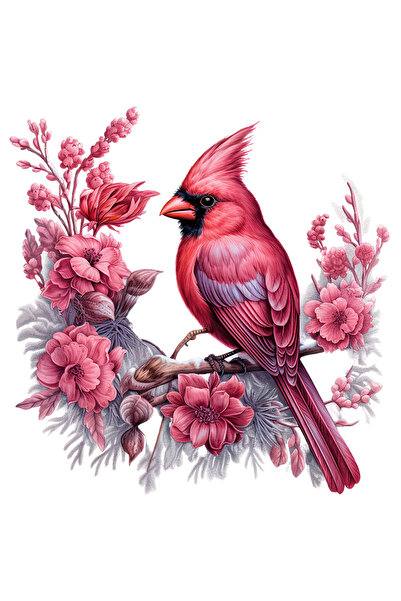 StoryGift Romania Sticker Autocolant 70CM cu o pasare roz, ilustratie, floricele, ramura, serioasa, putin ingrij