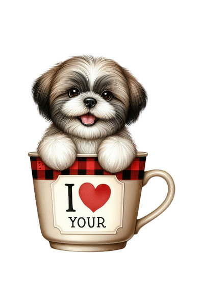 StoryGift Romania Sticker Adeziv 90CM cu un catel care sta intr-o ceasca, ilu...