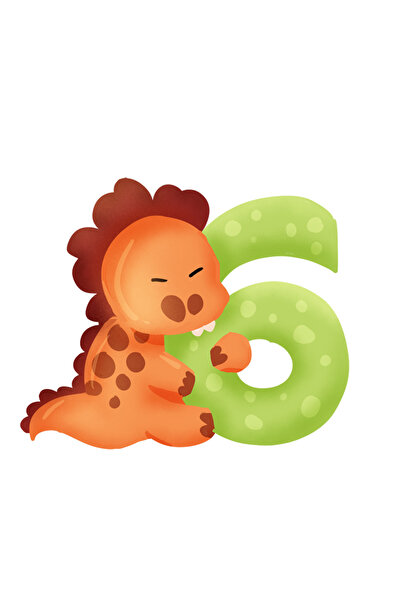 StoryGift Romania Sticker Adeziv 90CM cu un dinozaur maro cu cifra 6, ilustra...