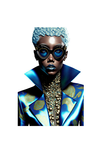 StoryGift Romania Sticker Adeziv 90CM Cu Portret Femeie Cu Par Albastru Scurt...