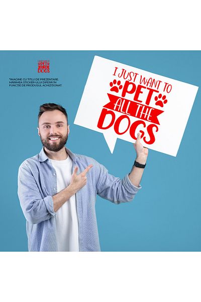 StoryGift Romania Sticker Adeziv 90CM Exterior cu labute si textul "Vreau doar sa mangai toti cainii" - canini ,