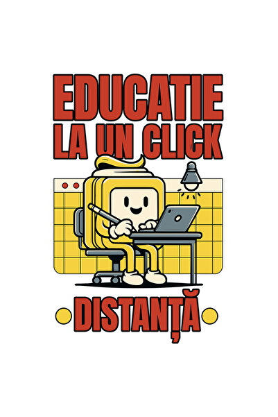 StoryGift Romania Sticker Adeziv 90CM Adeziv Educatie la un click distanta scoala online cu Margini Albe, PVC Vi