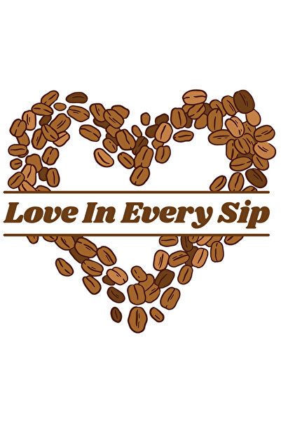 StoryGift Romania Sticker Autocolant 70CM Cu Inima Formata Din Boabe De Cafea, Text In Engleza Love In Every Sip