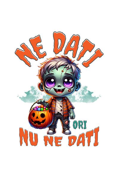 StoryGift Romania Sticker Eticheta 40CM cu Zombie La Colindat Cu Dovleac Text Ne Dati Ori Nu Ne dati cu Margini