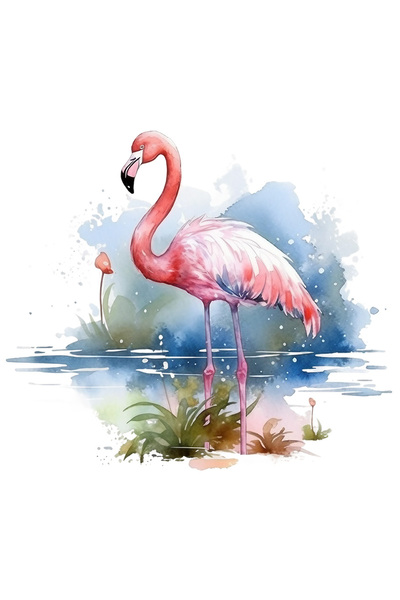 StoryGift Romania Adhesive Sticker 90CM with Flamingo bird, illustration, pink, water, lake, herbs, plants, nature, l