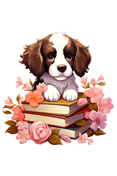 StoryGift Romania Sticker Adeziv 90CM cu un catel care sta pe un teanc cu car...