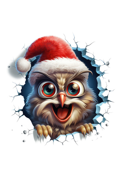 StoryGift Romania Sticker Adeziv 90CM cu o bufnita care poarta o caciula de Craciun, ilustratie, sarbatoare, ras