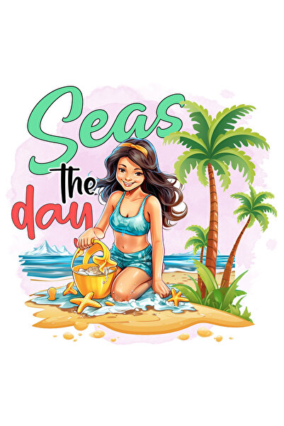 StoryGift Romania Sticker Eticheta 40CM cu mesajul "Sea's the day", vara, vac...