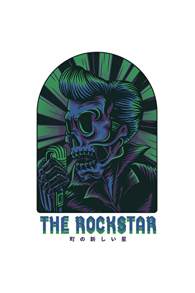 StoryGift Romania Sticker Eticheta 50CM Cu Schelete Par Stil Elvis Presley, Text In Engleza The Rockstar, Haina