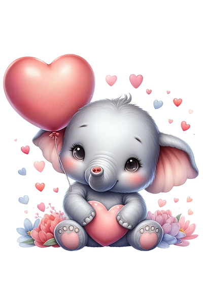 StoryGift Romania Sticker Eticheta 50CM cu un pui de elefant care tine o inim...