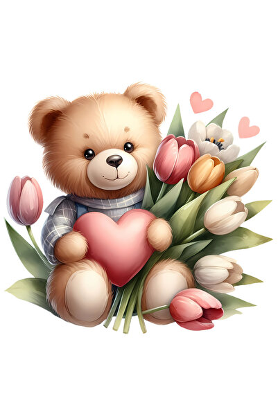 StoryGift Romania Sticker Adeziv 90CM cu un ursulet de plus care tine o inima...