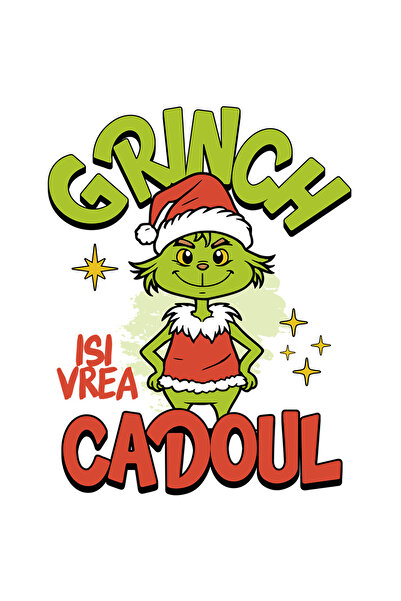 StoryGift Romania Sticker Autocolant 70CM cu Grinch In Costum Mos Craciun Tex...