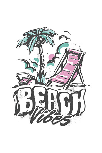 StoryGift Romania Sticker Autocolant 70CM Cu Peisaj Tropical Sezlong Palmier, Text In Engleza Beach Vibes, Vacan